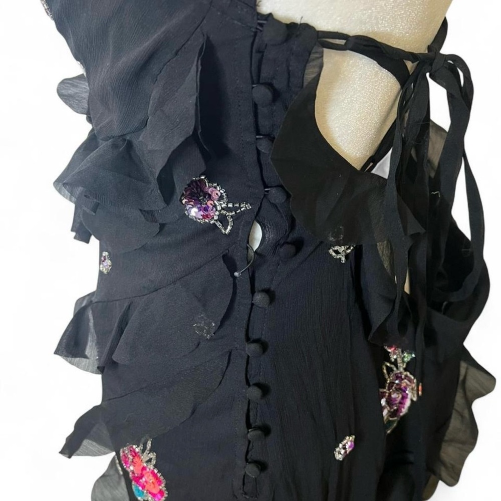 ASOS Black Maxi Dress with Pink Floral Embroidery - Picture 5 of 6
